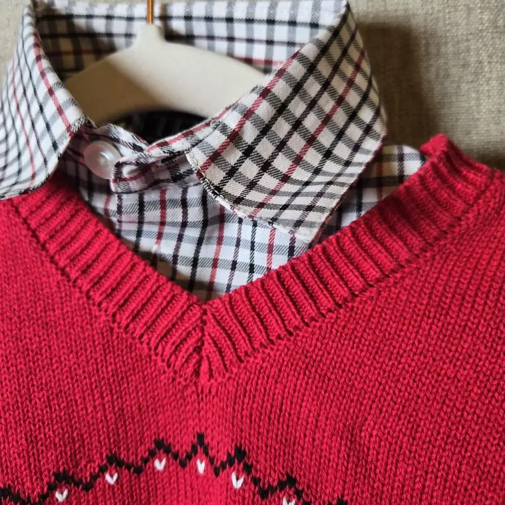 TFW Long Sleeve Button Up Shirt With a Christmas Vest New NWT Photos Party
